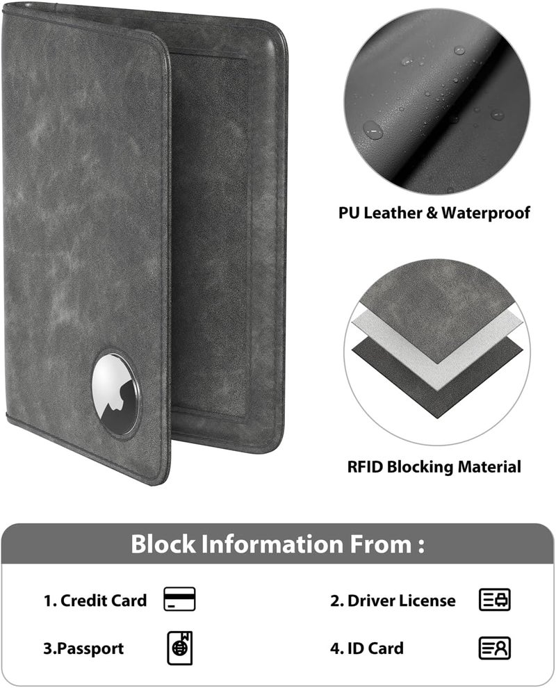 Stouchi محفظة جواز سفر AirTag، رمادي، للجنسين، جلد صناعي، مانع RFID، مضاد للماء - Image 5